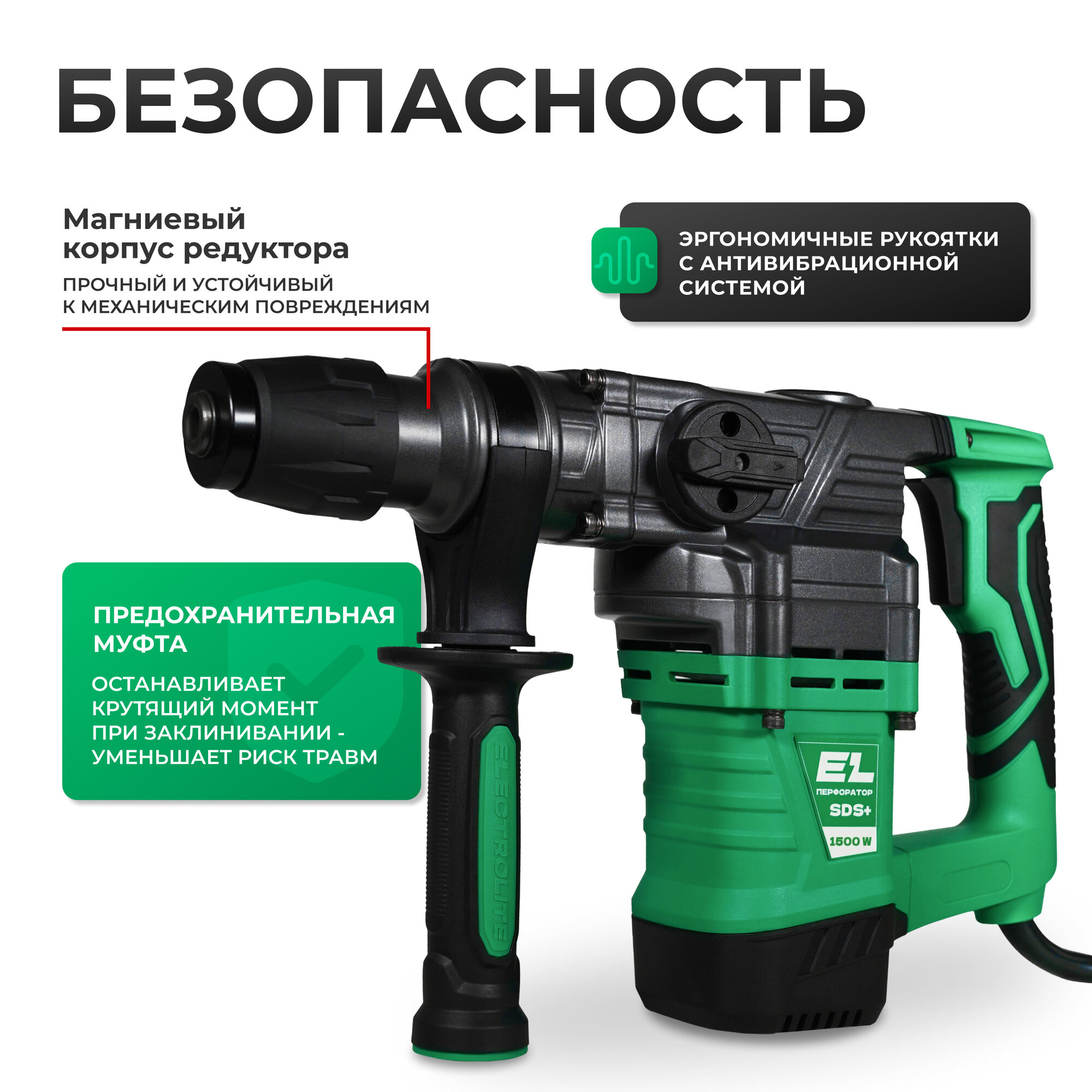 Перфоратор ELECTROLITE П 1500 SDS+ ( 1500Вт, SDS+, 8Дж, 3 режима работы ) — фото 1