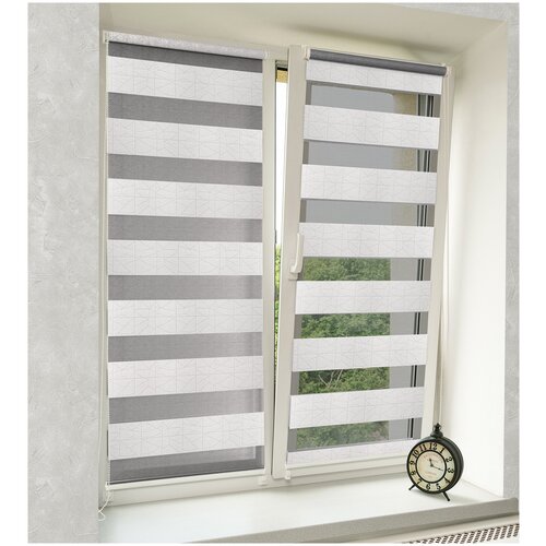 фото Рулонная штора день-ночь с направляющими струнами sola "сантайм роко", светло-серый, 62*160 см