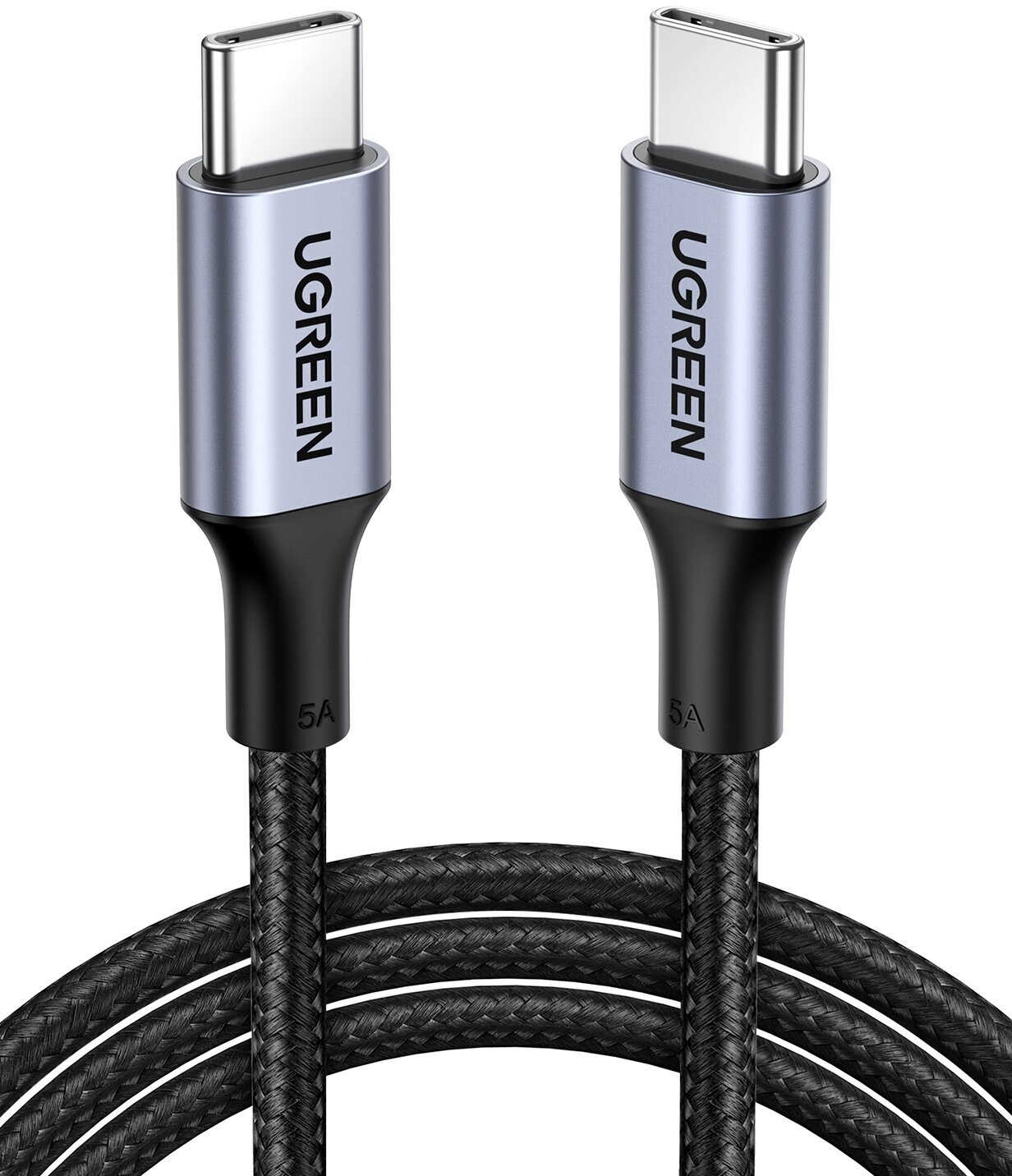 Кабель UGREEN US316 (70428) USB-C to USB-C 2.0 Cable 100W Alu Case with Braid. Длина 1,5м. Цвет: серый космос