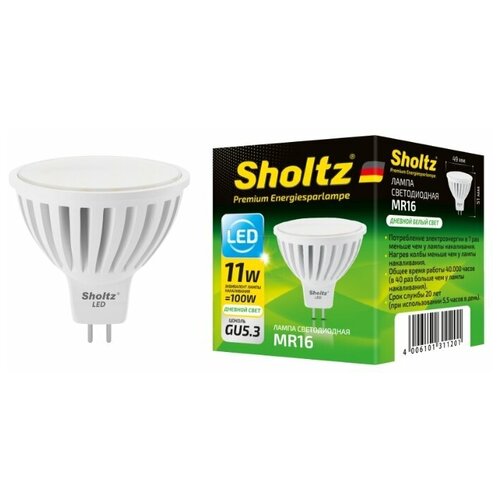 фото Светодиодная лампа sholtz софит 11вт gu5.3 4200к mr16 175-265в керамика + пластик