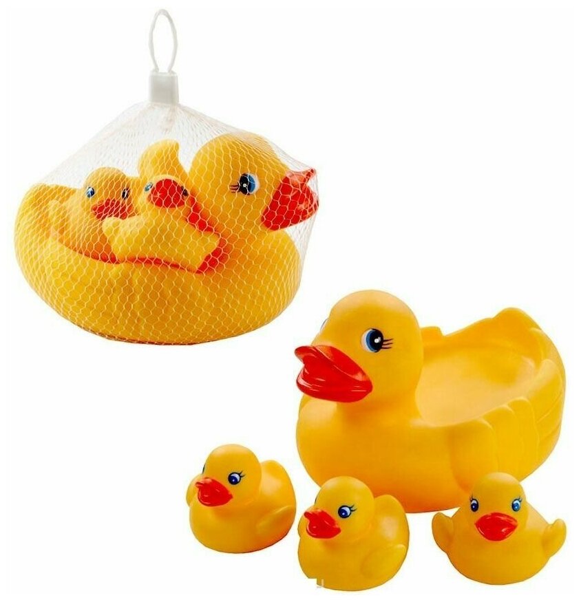 Набор для купания малыша//Набор игрушек пищалок для ванной Мама уточка и утята