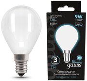 Gauss Лампа Filament Шар 9W 610lm 4100К Е14 milky LED