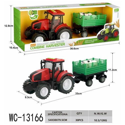 Трактор Junfa с прицепом, фрикционный свет звук WC-13166 трактор junfa с прицепом фрикционный свет звук