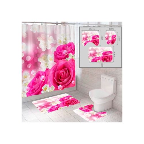 фото Штора и два коврика для ванной комнаты комплект "цветы-2 santrade
