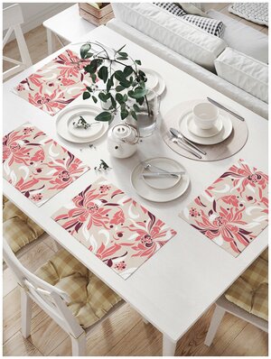 Салфетки на стол для сервировки прямоугольные, плейсмат JoyArty "Длиннолепестковые цветы", 32x46 см, в комплекте 4шт.