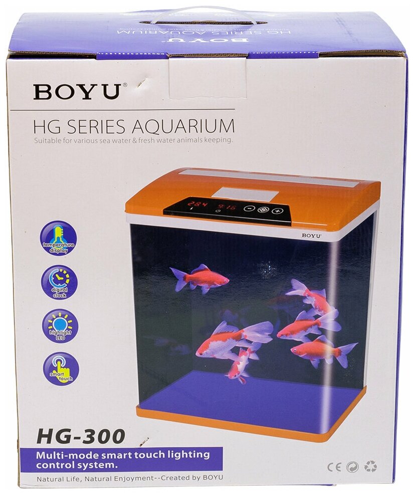 Аквариум Boyu HG-300 панорамный 22 л, LED освещение, дисплей, фильтры, красный - фотография № 5