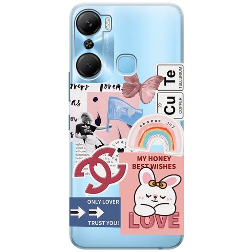 Силиконовый чехол с принтом Cute Stickers для Infinix Hot 12 Pro / Инфиникс Хот 12 Про силиконовый чехол на infinix hot 12 pro инфиникс хот 12 про с принтом бело розовые мармеладки