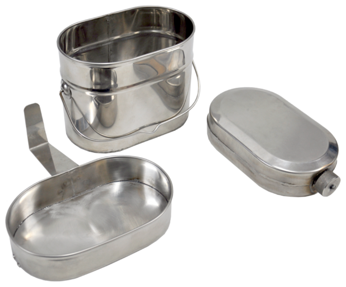 Набор посуды для солдата (котелок 1,7л, крышка 0,5л, фляга 0,7л, ложка, чехол) нерж. (Роза ветров)