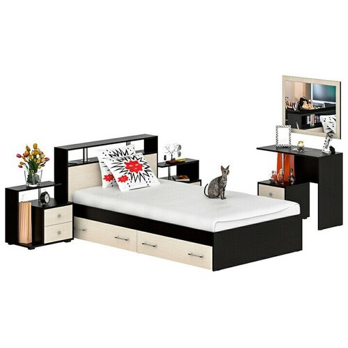 Комлект мебели СВК Камелия спальня № 13 венге/дуб лоредо 120х200