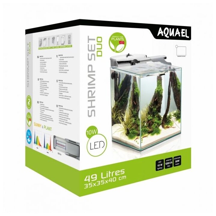 Аквариум с оборудованием AQUAEL SHRIMP SET DUO LED 49 л. черный (35*35*40см) с внешним фильтром, обогревателем и светильником - фотография № 10