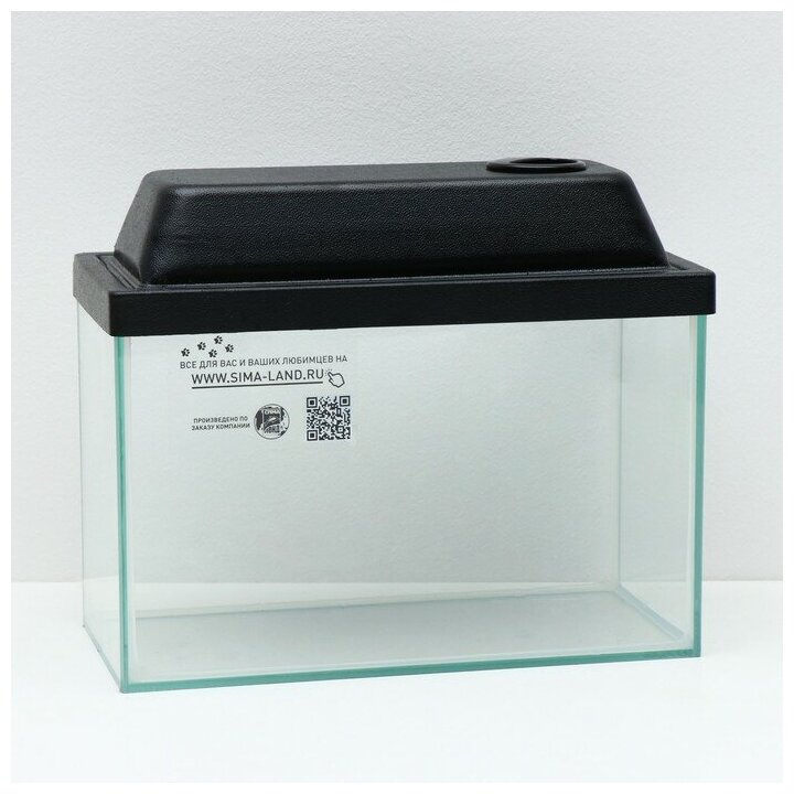 Аквариум прямоугольный прозрачный шов с крышкой, 10 литров, 32 x 15 x 21/23,5 см, чёрный
