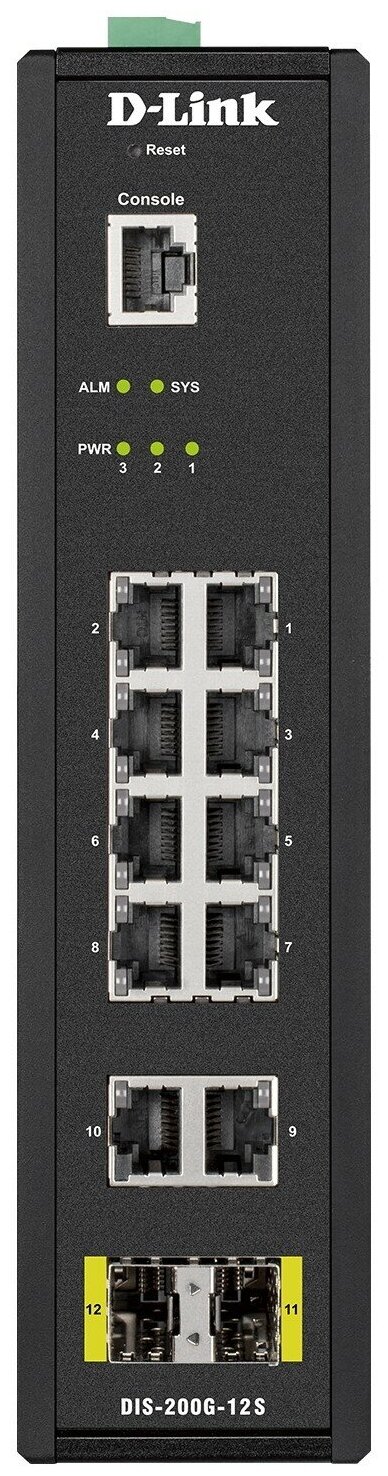 Коммутатор D-Link DIS-200G-12S/A1A Промышленный управляемый коммутатор 2 уровня с 10 портами 10/100/1000Base-T и 2 портами 1000Base-X SFP - фото №2