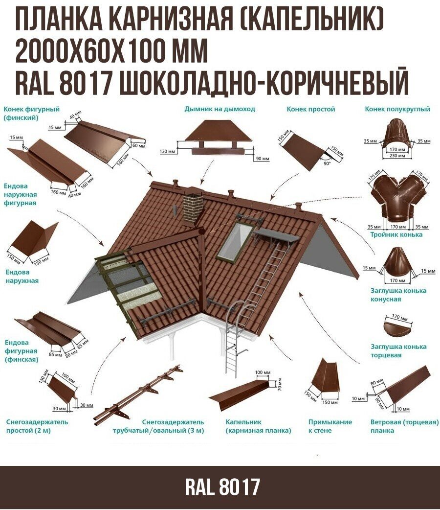 Планка карнизная (капельник) (2000х60х100)мм RAL 8017 Шоколадно-коричневый