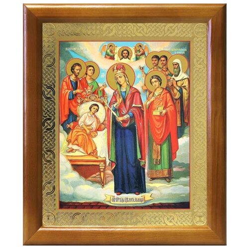 Икона Богородицы Целительница и святые врачеватели, рамка 17,5*20,5 см