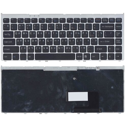 Клавиатура для ноутбука Sony Vaio VGN-FW черная с серебристой рамкой, плоский Enter