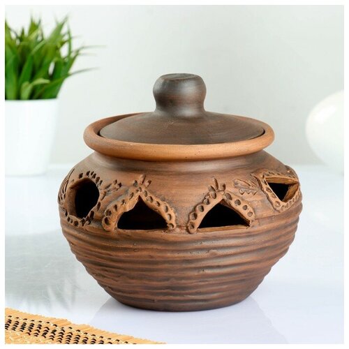 Банка для чеснока сувенирная Резная 19х13см молочение 4472698 1117₽