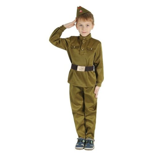 фото Детский карнавальный костюм "военный", брюки, гимнастёрка, ремень, пилотка, р-р 34, рост 134 см qwen