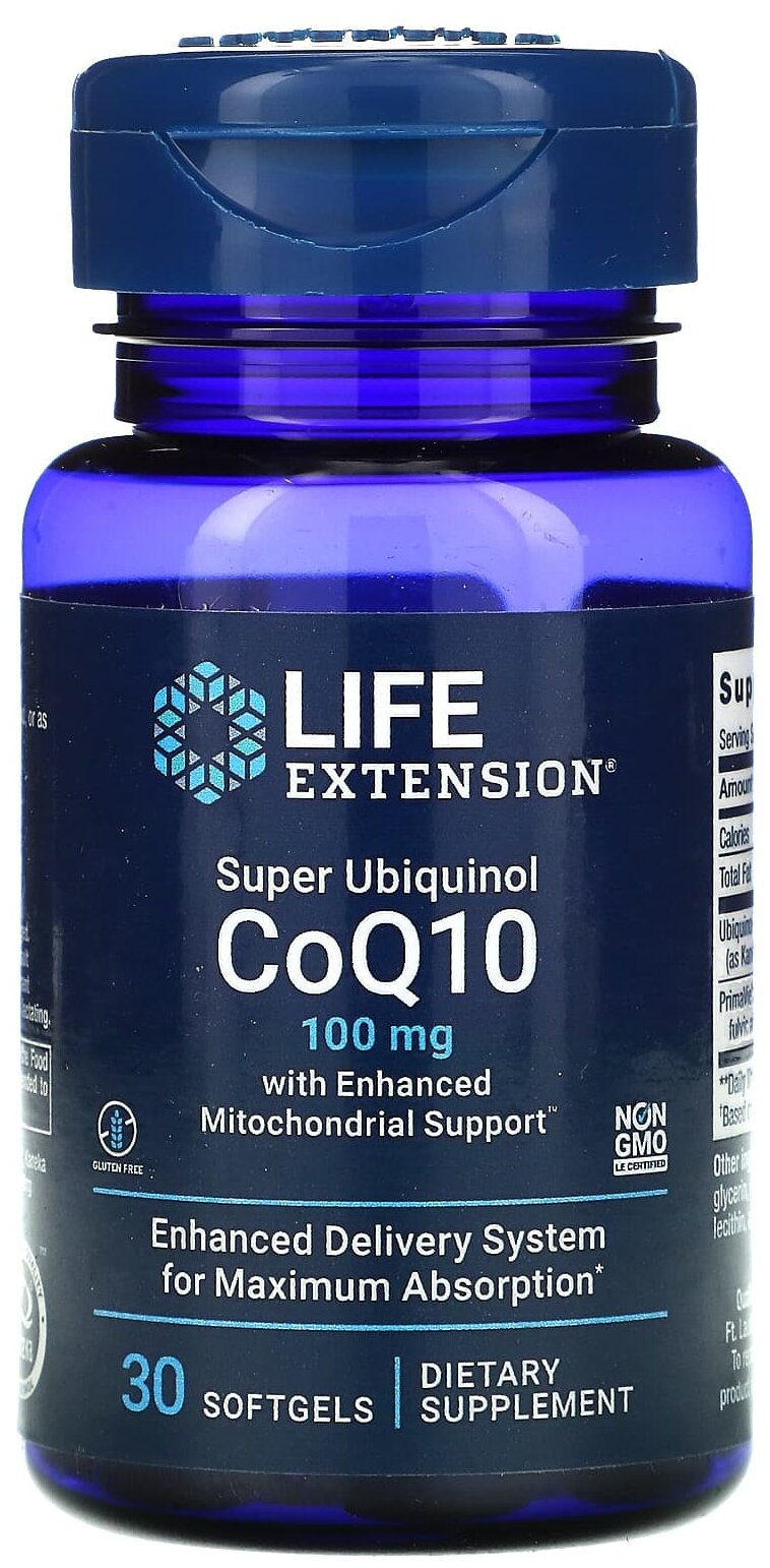 Капсулы Life Extension Super Ubiquinol CoQ10 with Enhanced Mitochondrial Support, 50 г, 100 мг, 30 шт.