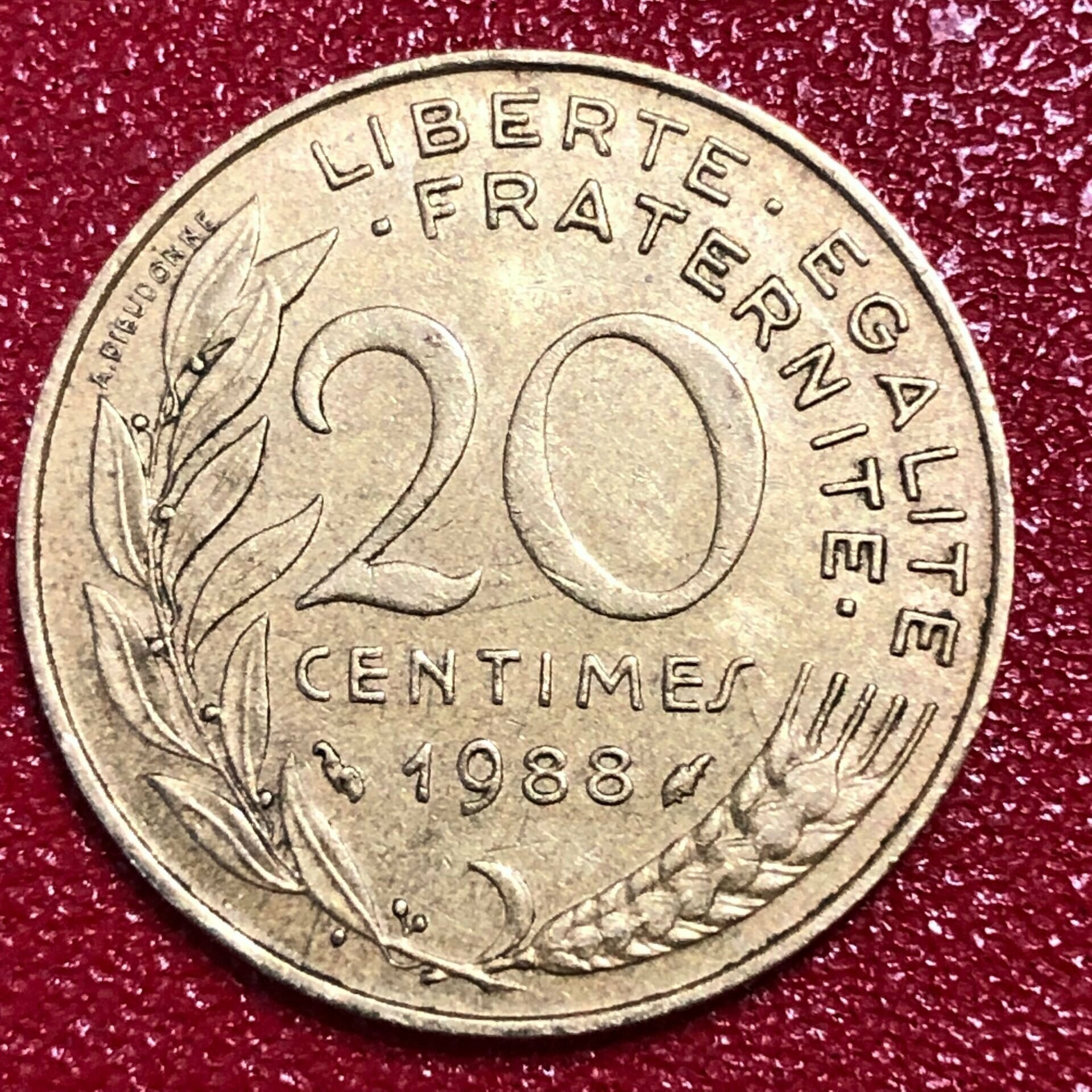 Монета Франция 20 Сантимов 1988 год #2-6