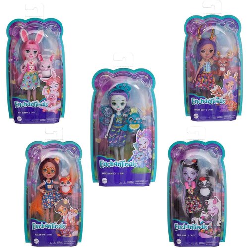 Кукла Mattel Enchantimals с любимой зверюшкой 5 видов Базовая DVH87 кукла enchantimals с любимой зверюшкой dvh87 fxm74 пэттер пикок