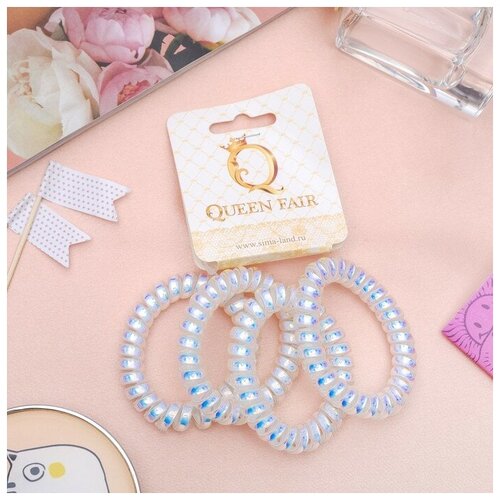 фото Queen fair резинка для волос "пружинка" (набор 4 шт) белый перелив d-5,5 см