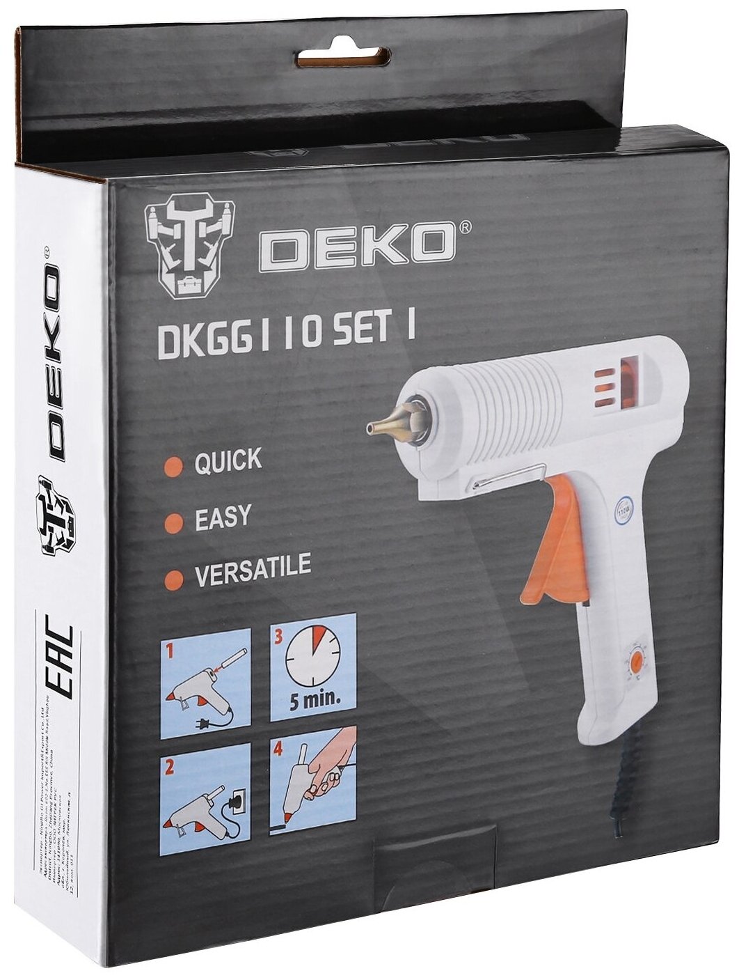 Термопистолет клеевой DEKO DKGG110 110Вт SET 1 с функцией THERMAL CONTROL + набор клеевых стержней (