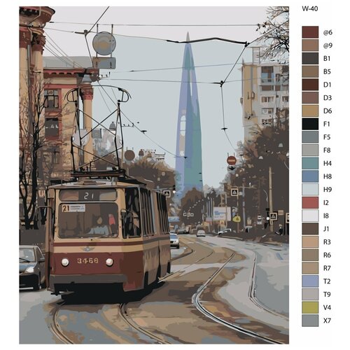 Картина по номерам W-40 Санкт-петербургский трамвай 70x90 картина по номерам w 42 красный трамвай 70x90