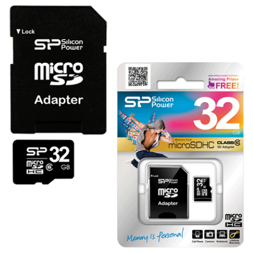 Карта памяти Silicon Power MicroSD HC 32GB class 10 + адаптер SD