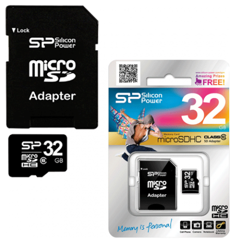 SILICON POWER SP032GBSTHDU3V20SP Карта памяти 32GB MicroSD class 10 + SD адаптер SILICON POWER