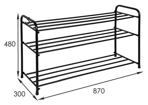 Подставка для обуви, полка для рассады, хранение обуви, органайзер для обуви, 3 яруса, 87×30×48 см, цвет чёрный - фотография № 7