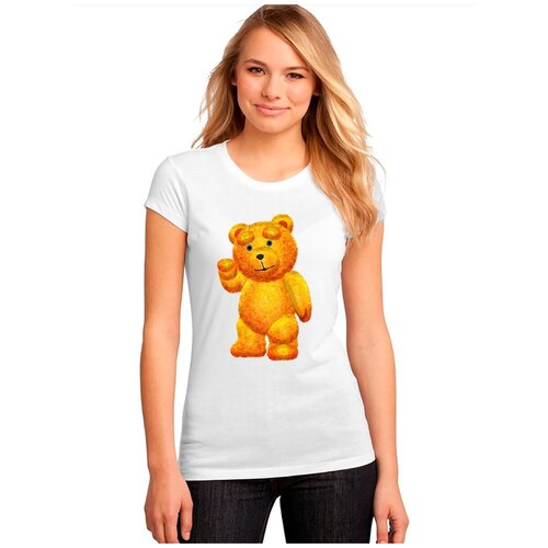 фото Женская белая футболка плюшевый медведь, морда, лапы. размер s drabs