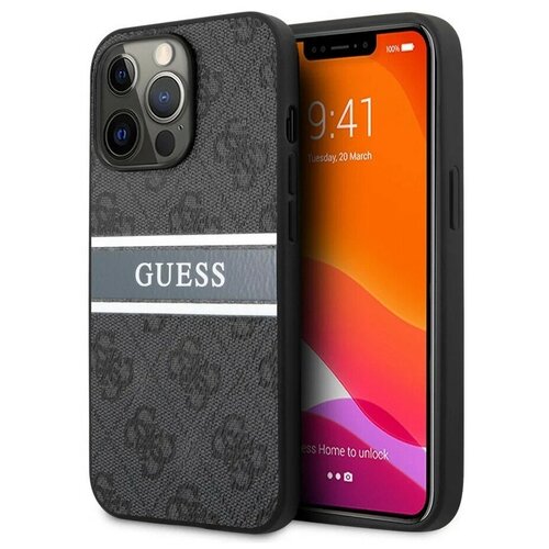 фото Чехол cg mobile guess pu 4g stripe printed logo hard для iphone 13 pro max, цвет серый (guhcp13x4gdgr)