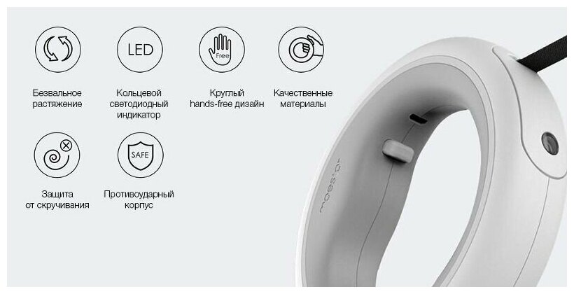 Поводок-рулетка светящийся для собак Moestar UFO Retractable Leash 2 Plus 3m с фонариком - фотография № 3