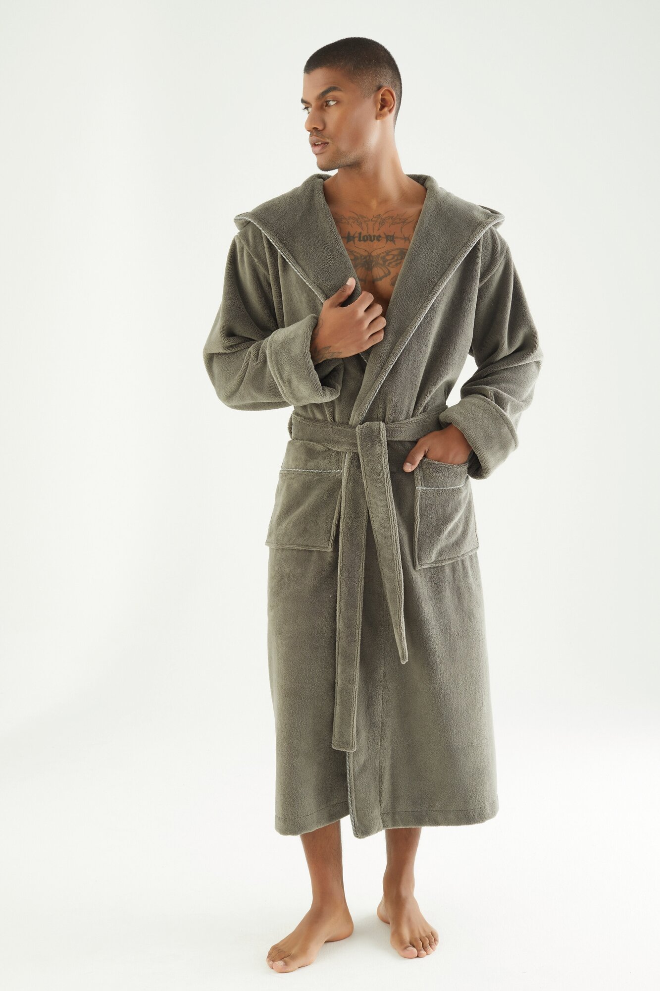 Махровый мужской халат; Хаки; Nusa; Турция; Размер L/XL - фотография № 6