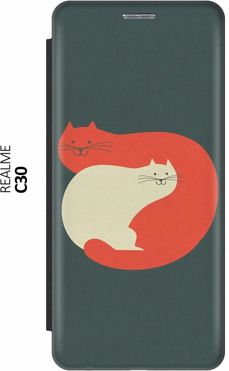 Чехол-книжка Два котика на realme C30 / Рилми С30 черный