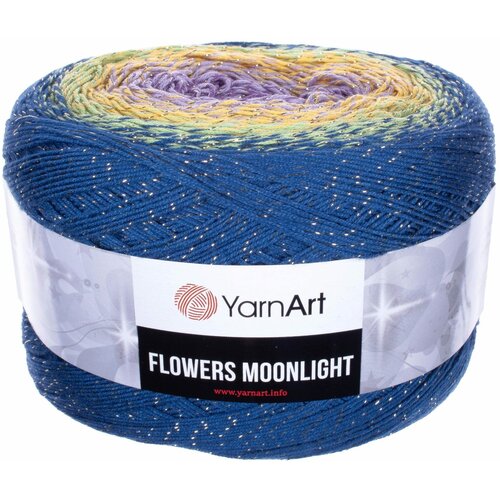 фото Пряжа yarnart flowers moonlight синий-салатовый-желтый-сиреневый (3257), 53%хлопок/43%акрил/4%металлик, 1000м, 260г, 5шт