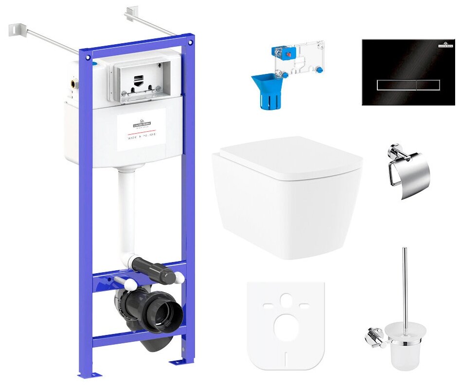Комплект 9 в 1 Lavinia Boho Aveo Rimless 97020190, безободковый унитаз, сиденье микролифт, инсталляция, клавиша смыва, набор аксессуаров