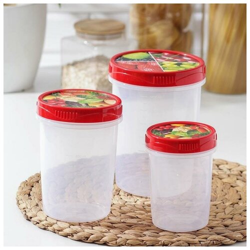 Home Design Набор банок для сыпучих продуктов, 3 шт: 0,5 л, 1 л, 1,5 л, 8,5×12 см, 10,5×15 см, 12,5×17,5 см, цвет микс