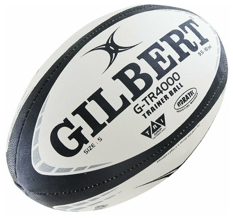 Мяч для регби "GILBERT G-TR4000" арт.42097705, р.5, резина, ручная сшивка, бело-черно-серый