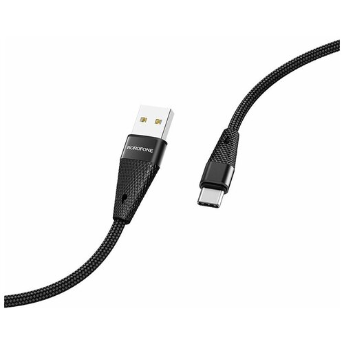 Кабель USB - Type-C Borofone BU10, Pineapple, 1.2м, круглый, 2.4A, пластик, текстиль, в переплёте, цвет: чёрный кабель borofone bu10 pineapple type c черный