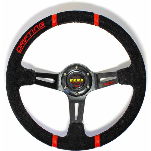 Руль спортивный MOMO Drifting вынос замша красный