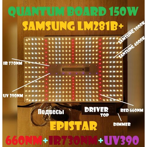 New Premium Quantum board 150w Samsung LM281B+ ватт Фитолампа для растений полного спектра гроубоксов квантум борд 240 ватт фитолампа