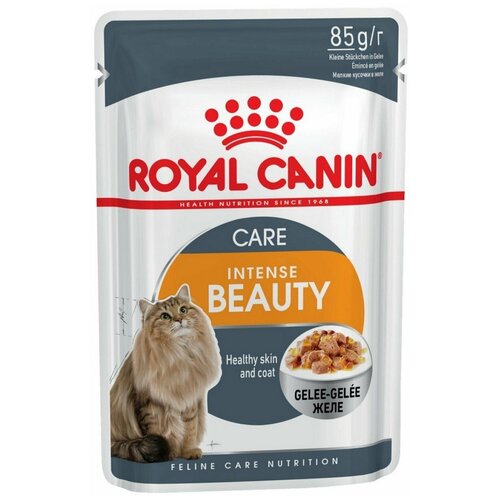 Корм влажный для кошек ROYAL CANIN Intense beauty 85г желе для поддержания красоты шерсти пауч, 12 шт