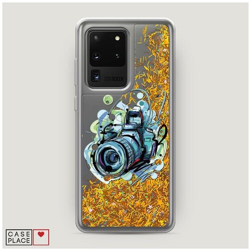 фото Чехол жидкий с блестками samsung galaxy s20 ultra фотоаппарат арт case place