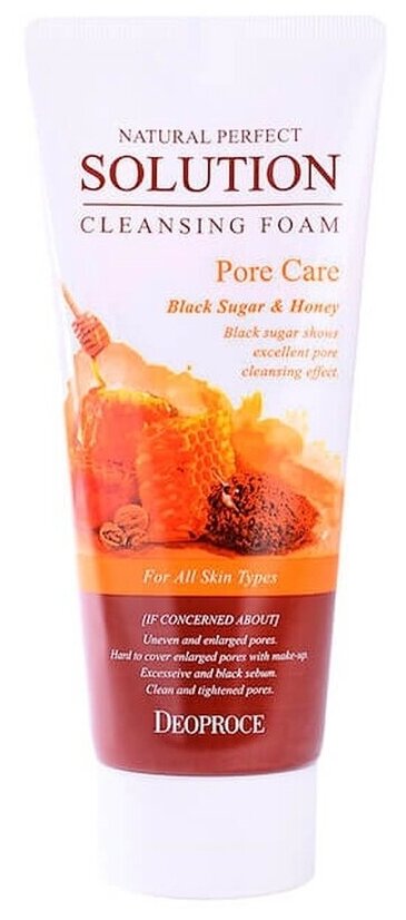 Пенка-скраб для умывания Бурый сахар Natural Perfect Solution Cleansing Foam Pore Care Black Sugar and Honey, DEOPROCE 170 г