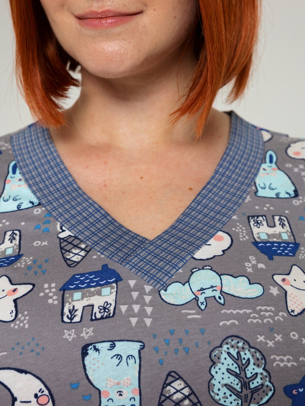 Пижам женская Алтекс с футболкой и штанами сине-серый, размер 50 - фотография № 7
