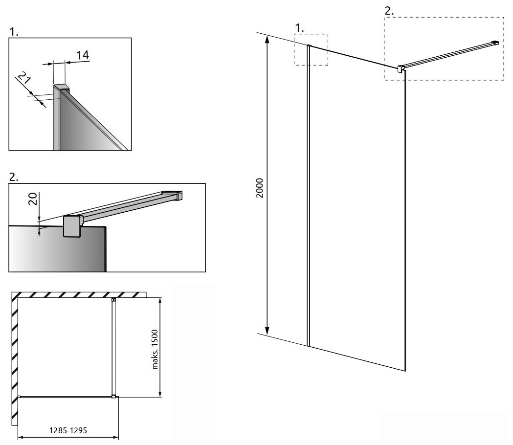 Душевая перегородка Walk-in (свободный вход) Radaway Modo New II 130 x 2000 - фотография № 6