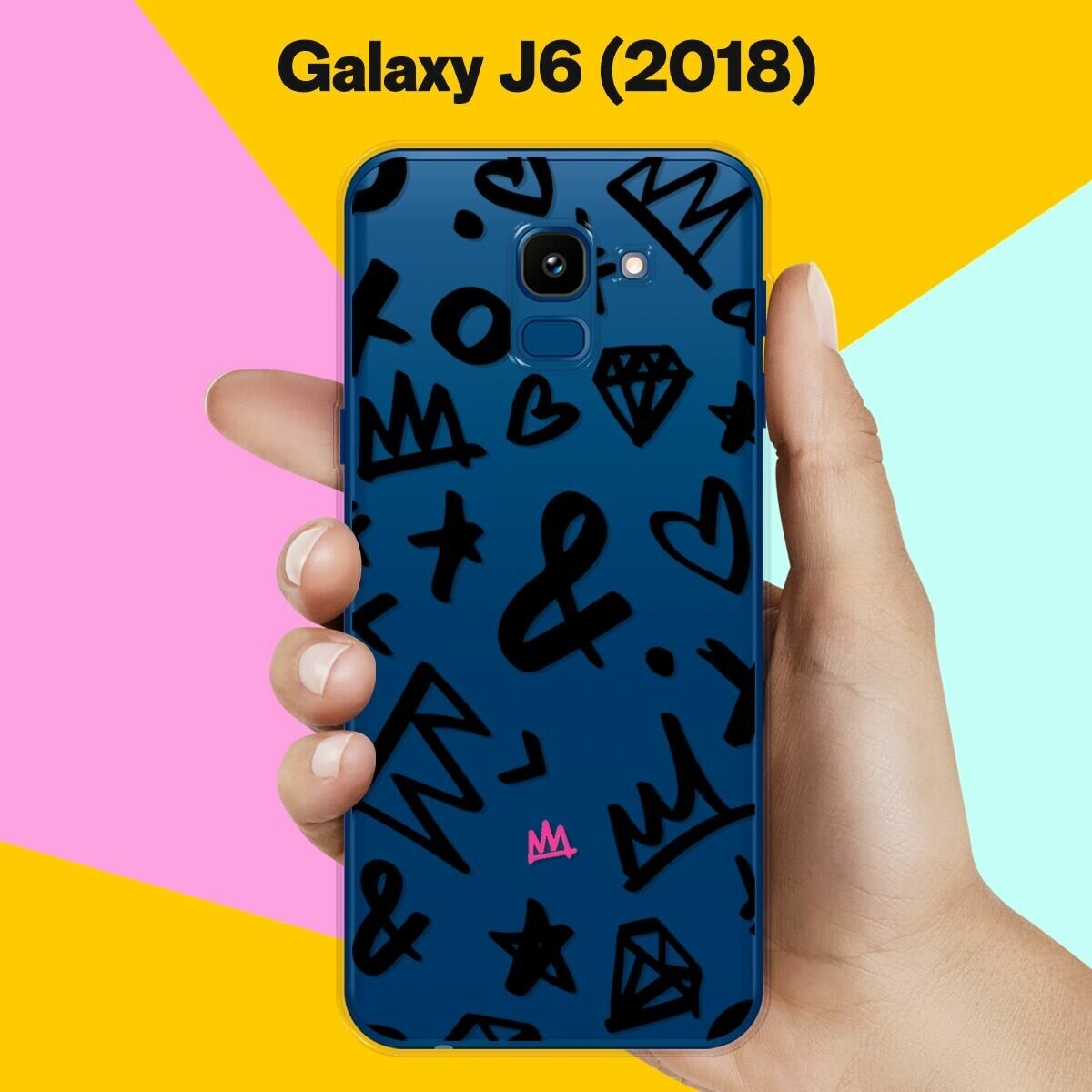 Силиконовый чехол на Samsung Galaxy J6 (2018) Узор черный / для Самсунг Галакси Джей 6 2018