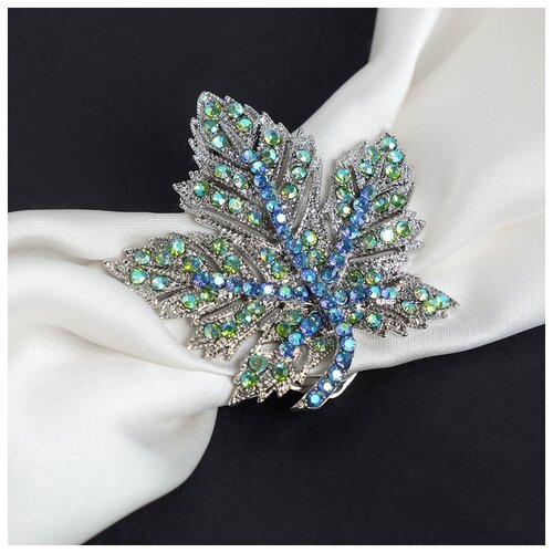 фото Queen fair зажим для платка "лист", цвет радужно- синий в серебре