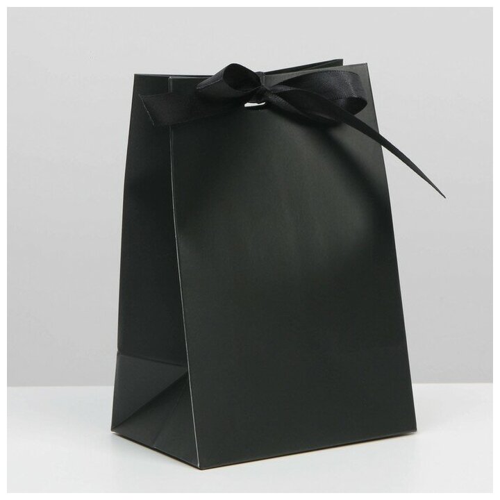 Дарите Счастье Пакет подарочный с лентой, упаковка, «Чёрный», 13 х 19 х 9 см